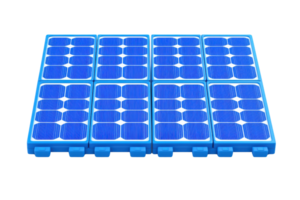 A series of blue solar panels arranged in a grid, designed to capture sunlight for energy conversion. png
