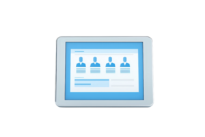 A digital display featuring user profiles with icons and progress bars. png