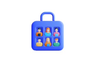 A blue lock icon featuring six stylized figures, representing security and user access. png