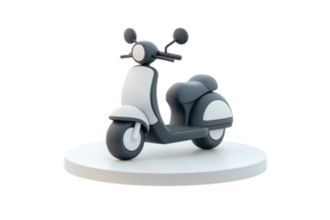 A sleek, modern scooter with a stylish design, featuring a smooth body and comfortable seat, displayed on a circular platform. png