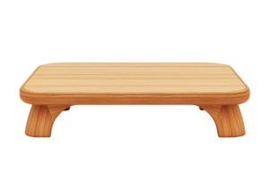 A sleek, modern wooden table with a minimalistic design and curved legs, showcasing natural wood grain patterns. png