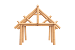 A bamboo structure resembling a traditional roof, showcasing intricate joints and a triangular design. png