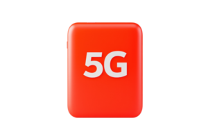 A bold red square featuring the text 5G in white, representing advanced mobile network technology. png