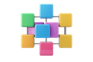 A colorful arrangement of square blocks connected by lines, showcasing a vibrant and playful design. png