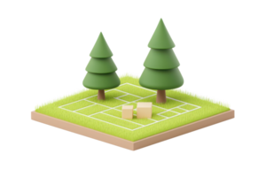 A stylized landscape featuring two green pine trees on a grassy square base with small cubes. png