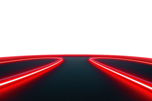 A dark scene featuring glowing red lines curving along a smooth surface, creating a dynamic and futuristic visual effect. png