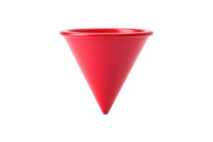 A vibrant red funnel with a wide rim and a narrow base, designed for easy pouring and transferring of liquids or small particles. png
