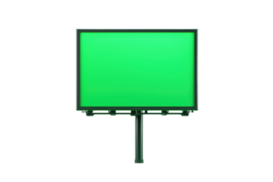 A green billboard structure with a sturdy stand, designed for displaying advertisements or promotional content. png