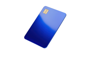 A sleek blue card featuring a gold chip, showcasing a modern design with a gradient effect. png