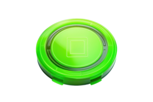 A vibrant green circular object with a smooth surface and a raised square design in the center. png