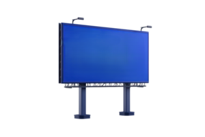 A large blue billboard with a sturdy frame, designed for advertisements or messages. png