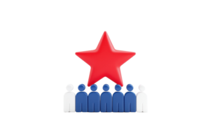 A red star is positioned above a group of stylized human figures, symbolizing unity and collective identity. png