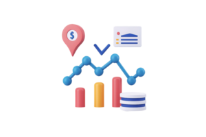 A colorful representation of a data visualization with graphs, charts, and monetary indicators. png