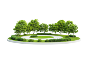 A circular arrangement of vibrant green trees and shrubs, creating a lush, natural landscape. png
