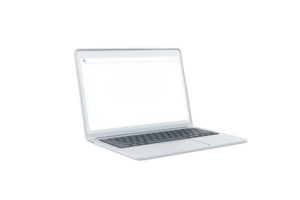 A sleek laptop with an open screen, displaying a blank interface, emphasizing modern design and functionality. png