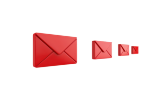 A series of red envelopes in varying sizes, arranged in a line, showcasing a modern design. png