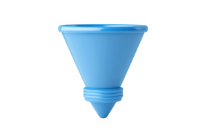 A blue funnel with a wide top and tapered bottom, designed for transferring liquids or small particles. png