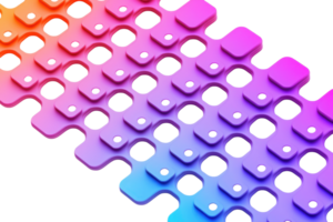 A vibrant pattern of interlocking shapes featuring rounded edges in a gradient of pink and blue shades. png