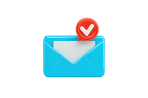 A blue envelope icon with a notification symbol indicating a new message. png