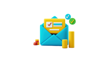 A colorful envelope with check marks and a form, symbolizing email communication and task completion. png