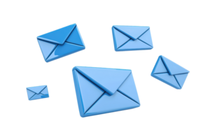 A collection of blue envelopes in various sizes, representing messages or communication. png