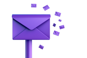 A vibrant purple envelope with smaller envelopes appearing to float around it. png