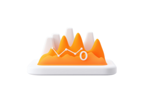 A stylized 3D graph featuring colorful peaks and a line chart, depicting data trends in a visually appealing manner. png