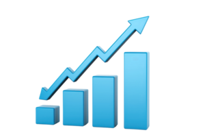 A blue bar graph with an upward trend indicates growth and progress in data representation. png