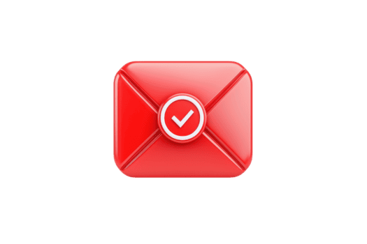 A red envelope icon with a checkmark, symbolizing message confirmation or successful delivery. png
