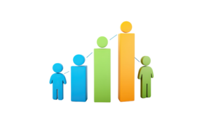 Colorful bars representing growth with stylized human figures indicating progress and achievement in a visual format. png