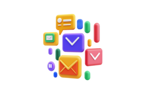 Colorful messaging and email icons arranged in a dynamic cluster, representing digital communication. png