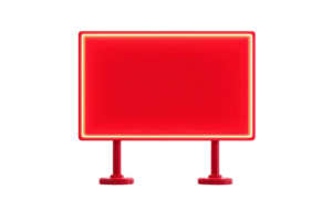 A bright red illuminated sign with a rectangular shape and two sturdy supports. png