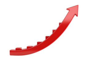 uma vermelho seta representa para cima movimento, indicando crescimento ou progresso ao longo uma curvado caminho com passos. png