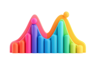 A colorful, stylized bar chart displays varying heights and shapes, evoking a sense of data visualization and analysis. png