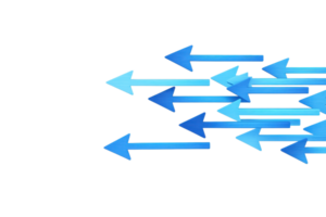 A dynamic arrangement of blue arrows pointing in various directions, suggesting movement and direction. png