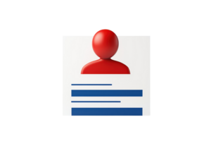 A simplified user profile icon featuring a red silhouette and horizontal lines representing information. png