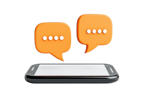 A smartphone displaying two orange chat bubbles, symbolizing messaging and communication. png