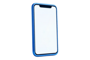 A sleek smartphone with a blue case and a blank screen, showcasing modern design and technology. png
