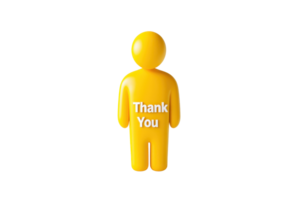 A yellow figure with a rounded head stands upright, featuring the phrase Thank You prominently displayed on its body. png