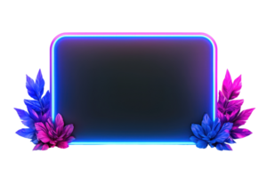 A vibrant neon frame adorned with colorful foliage adds a lively touch to the design. png