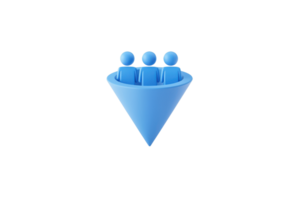 A blue triangular object with three spherical shapes on top, representing a stylized figure or symbol. png