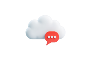 A stylized cloud with a red speech bubble, symbolizing communication and digital interaction. png