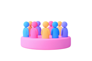 A colorful grouping of stylized figures arranged in a circular formation, symbolizing community and connection. png