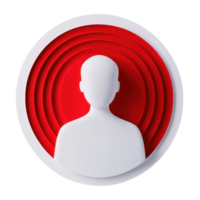 A stylized silhouette of a person is centered within circular layers of red and white, creating a bold visual impact. png