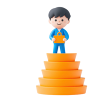 A playful figure stands atop stacked orange rings, holding a small orange briefcase, symbolizing growth and achievement. png