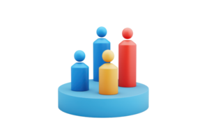 Colorful geometric figures representing people, arranged on a circular base, showcasing a playful and modern design. png