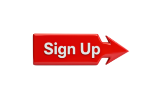 A bold red arrow with the text Sign Up indicating a call to action for user registration. png
