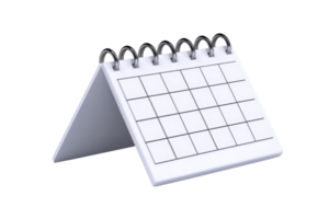 A white tabletop calendar with a grid layout, designed for organizing dates and events. png