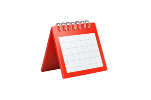 A red tabletop calendar displaying a blank grid for days and dates, designed for easy reference. png