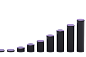 A series of cylindrical bars arranged in ascending order, showcasing a gradient of heights and topped with circular caps. png